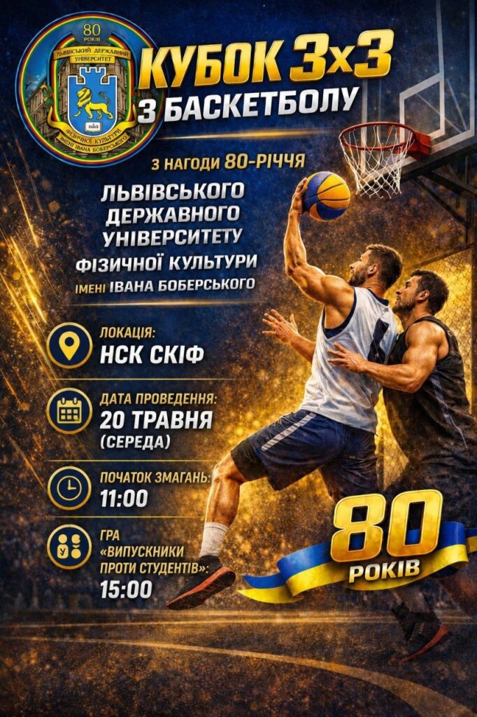 У ЛДУФК імені Івана Боберського відбудеться Кубок 3х3 з баскетболу з нагоди 80-річчя університету